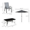 8 Piece Patio Dining Set with Table Umbrella, 6 Chairs and Rectangle Dining Table, Outdoor Patio Furniture Set, Grey
