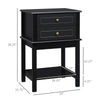 Modern Sofa Side Table with 2 Storage Drawers, End Table with Bottom Shelf for Living Room, Bedroom, Black