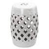 13" x 18" Ceramic Side Table Garden Stool with Knotted Ring Design & Glazed Strong Materials, White