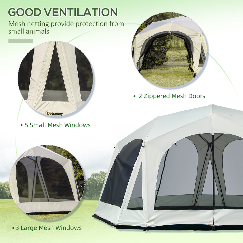 Cream 20-Person Camping Tent with Weatherproof Cover, Backpacking Family Tent with 8 Mesh Windows, 2 Doors & Portable Carry Bag