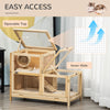 Wooden Hamster Cage Mice Rodent Kit Hutch, 2 Tiers Exercise Play House w/ Sliding Tray, Ladder, Running Wheel, Open Roofs, Natural Wood