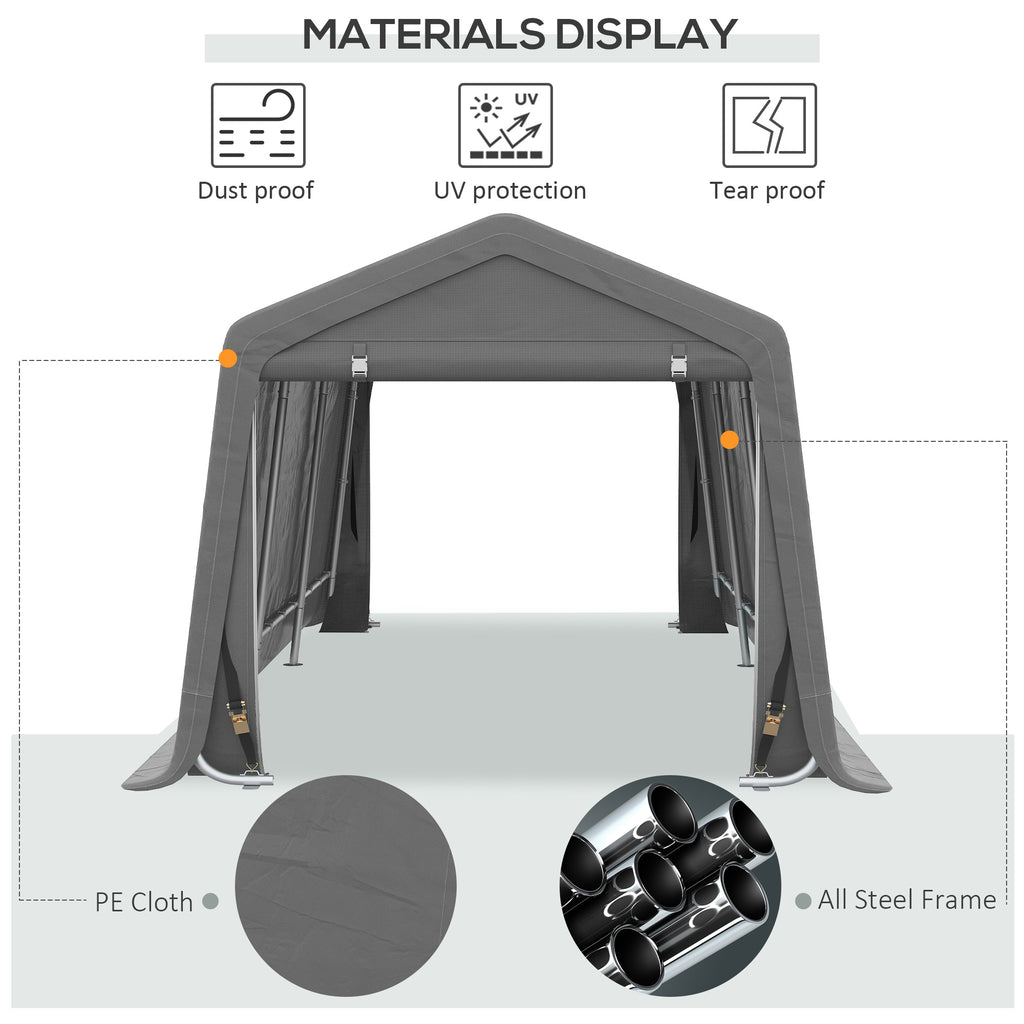 20' x 10' Carport Portable Garage, Heavy Duty Storage Tent, Patio Storage Shelter w/ Anti-UV PE Cover and Double Zipper Doors, for Motorcycle Bike Garden Tools