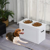 Raised Pet Feeding Storage Station with 2 Stainless Steel Bowls Base for Large Dogs and Other Large Pets  White