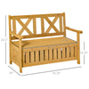 Wooden Outdoor Storage Bench 2-Person Backyard Patio Bench with Louvered Side Panels & Wood Build, Waterproof Frame, Yellow