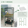 55" 2 In 1 Bird Cage Aviary Parakeet House for finches, budgies with Wheels, Slide-out Trays, Wood Perch, Food Containers, Green