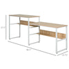 86.5 Inch Two Person Desk Double Computer Table Writing Desk with Open Shelves Long Storage Workstation for Home Office White and Natural