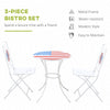 3 Piece Patio Bistro Set with Coffee Table and 2 Folding Chairs, Mosaic American Flag Tabletop and Backs, for Garden, Balcony, White