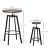 3 Piece Industrial Adjustable Dining Table Set, Bar Height Bistro Table and Swivel Pub Stools for Small Space