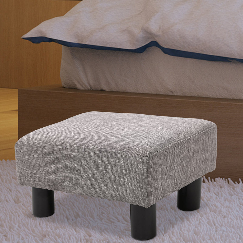 16" Cube Modern Linen Fabric Pouf Footrest Ottoman - Grey