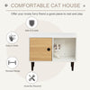 Wooden Cat House Kitty Shelter Bed with Cushion Cat litter box End Table Hideaway Cabinet with Storage White, 29.5" x 15.75" x 22"