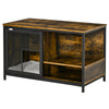 Cat Kennel, Wood & Steel End Table Style with Cushion & Sliding Doors, Pet Kitten Crate, Elevated Indoor Small Animal Cage, Rustic Brown