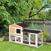 2-Story Outdoor Rabbit Hutch Wooden Bunny Hutch Cage Small Animal House with Ramp, No Leak Tray, Weatherproof Roof and Outdoor Run, Yellow