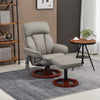 Recliner Chair with Ottoman, Electric Faux Leather Recliner with 10 Vibration Points and 5 Massage Mode, Swivel Reclining Chair with Wood Base, Remote Control and Side Pocket, Grey