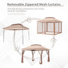 11' x 11' Pop Up Gazebo Outdoor Canopy Shelter with 2-Tier Soft Top, Removable Zipper Netting w/ Large Shade, Storage Bag for Patio, Khaki