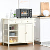 Kitchen Storage Island on Wheels, Rolling Kitchen Island Cart with 3-Tier Shelf, Cabinet with Adjustable Shelving and Towel Rack, White