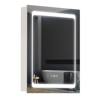 Dimmable LED Lighted Medicine Cabinet with Mirror, Wall-mounted Bathroom Cabinet with 3-tier Storage Shelves, Single Door, Smart Touch