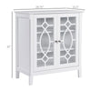 Sideboard Display Cabinet with Double Framed Glass Doors, 2 Adjustable Shelves, and Elevated Base, White