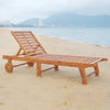 Wooden Outdoor Folding Chaise Lounge Chair Recliner with Wheels - Teak