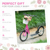 Youth Scooter, Kick Scooter with Adjustable Handlebars, Double Brakes, 16" Inflatable Rubber Tires, Basket, Cupholder, Mudguard Ages 5-12 years old, Pink