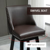 Bar Stools, Bar Stools with Backs, Nailhead Trim, Wood Legs for Kitchen, Bar, Bar Height Bar Stools, Brown