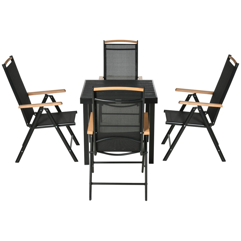 5 Piece Patio Dining Set Outdoor Furniture Set with 4 Folding Reclining Sling Chairs for Garden, Backyard and Poolside, Black