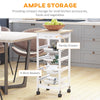 Compact Kitchen Cart, Rolling Kitchen Island with Storage, Solid Wood Frame Utility Cart with 4 Wire Fruit Baskets and Drawer, White