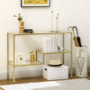 Gold Console Table, 39" Tempered Glass Sofa Table, Narrow Entryway Table with Storage Shelves, Steel Frame for Living Room, Hallway