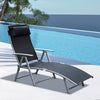 Outdoor Folding Chaise Lounge Chair, Portable Lightweight Reclining Sun Lounger with 7-Position Adjustable Backrest & Pillow for Patio, Black