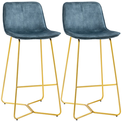 Tall Bar Stools, Set of 2, Velvet-Touch Fabric Bar Chairs, 30.25