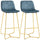 Tall Bar Stools, Set of 2, Velvet-Touch Fabric Bar Chairs, 30.25" Bar Height Stools with Gold-Tone Metal Legs for Dining Area, Home Bar, Blue