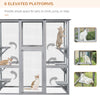 Large Wooden Outdoor Cat House Catio Enclosure, Kitten Cage with Weather Protection, Cat Patio with 6 Platforms - 71"L, Grey