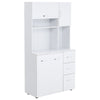 66" Buffet with Hutch, Freestanding Kitchen Pantry with 2 Large Cabinets, 1 Pull Up Cabinet, 3 Drawers & Wide Countertop, White