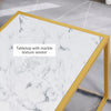 Minimalist Art Deco Coffee Table with Laminate Marble Print Table Top & Underneath Storage Shelf, White & Gold