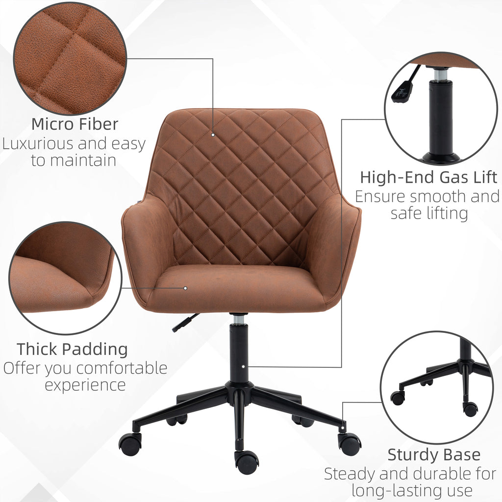Swivel Office Chair Leather-Feel Fabric Home Study Leisure with Wheels  Brown Argyle