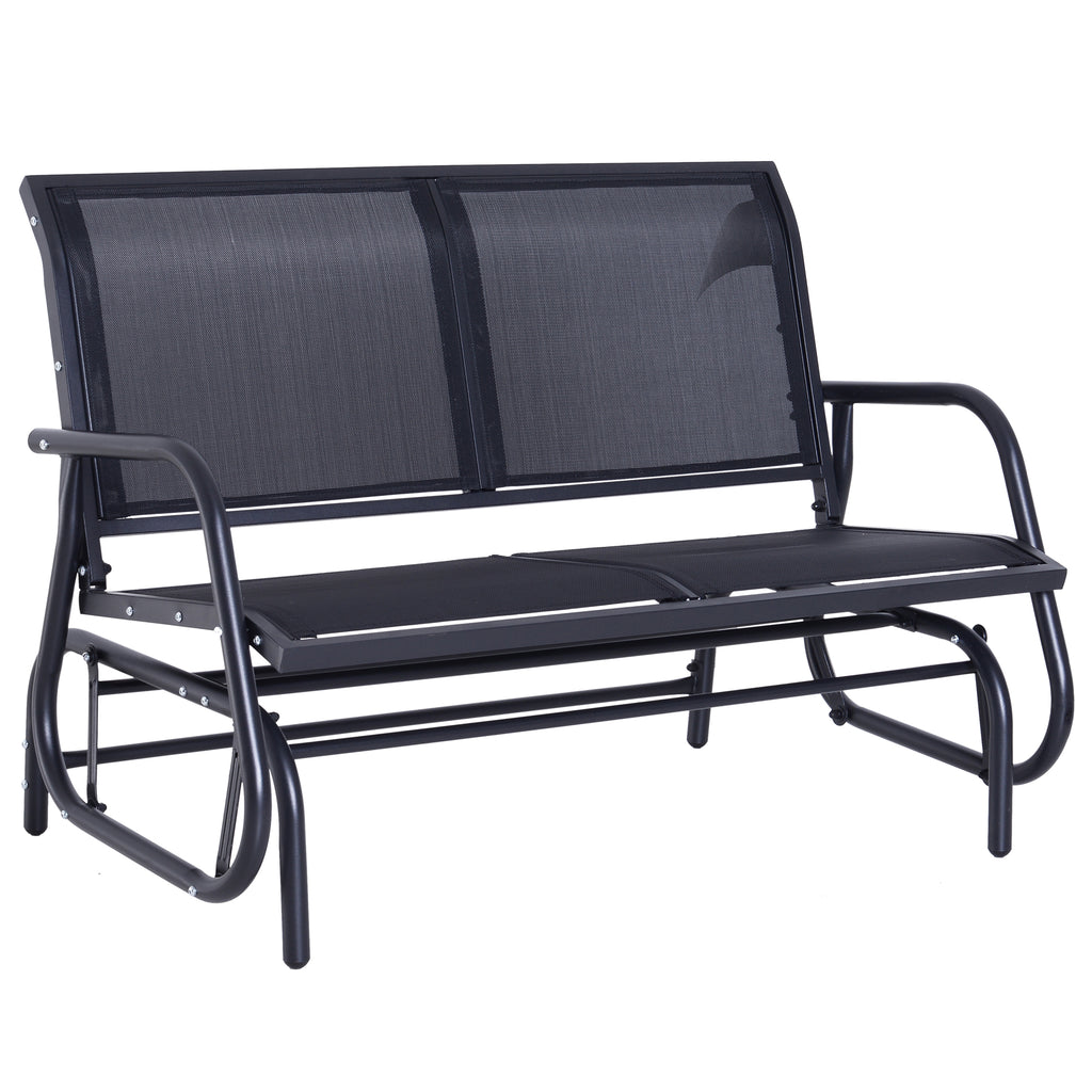Glider Bench 2-Person Outdoor Patio Double Swing Rocking Chair Loveseat w/Power Coated Steel Frame for Backyard Garden Porch, Black