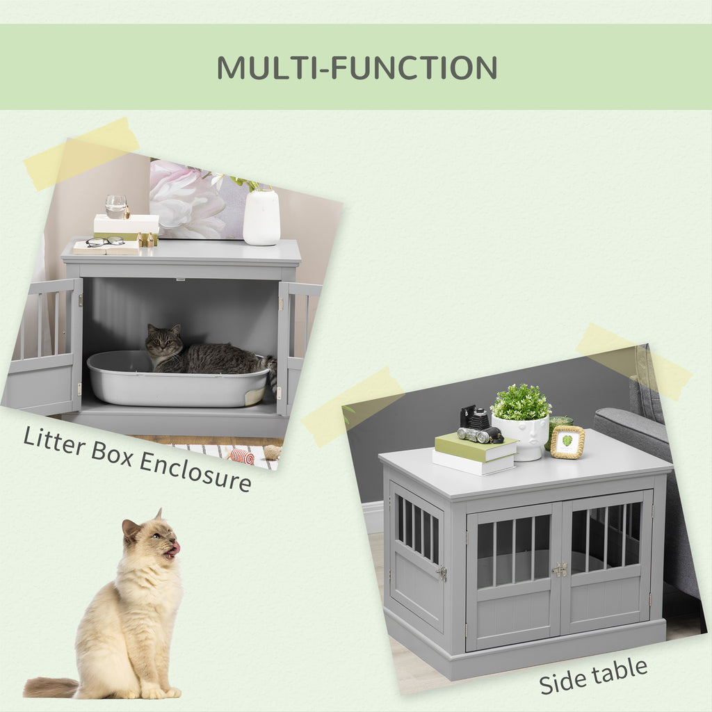 Cat Litter Box Enclosure with Magnetic Doors, Cat Washroom Nightstand with Large Top, Hidden Litter Box Side Table with Latches, Dark Grey