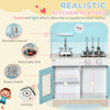 Wooden Kitchen Set for Kids with Lights Sounds, Play Kitchen with Sink, Cooktop, Clock, Utensils, Spacious Storage Space, Gift for 3-6 Years Old, Blue