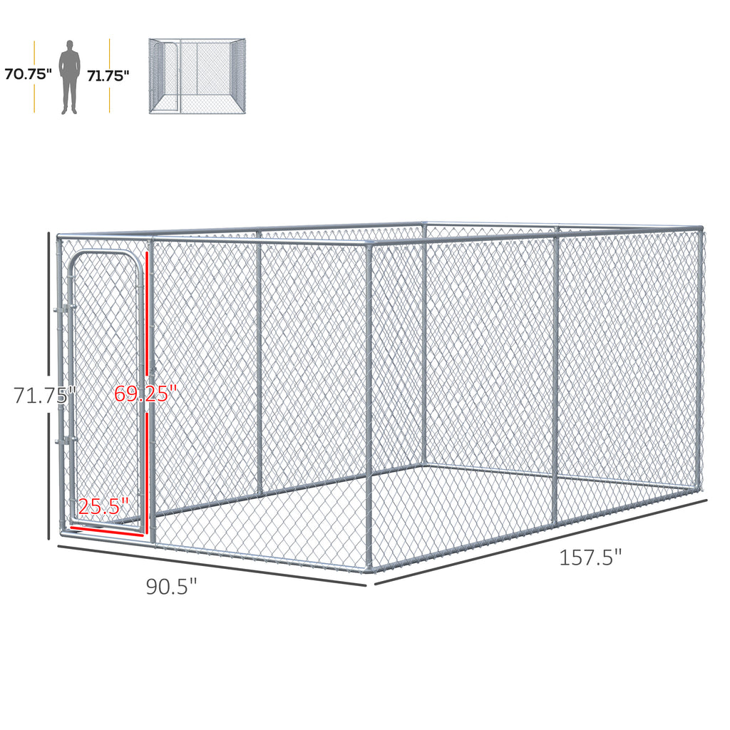 Outdoor Dog Kennel Galvanized Chain Link Fence Heavy Duty Pet Run House Chicken Coop with Secure Lock Mesh Sidewalls for Backyard, Silver