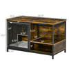 Cat Kennel, Wood & Steel End Table Style with Cushion & Sliding Doors, Pet Kitten Crate, Elevated Indoor Small Animal Cage, Rustic Brown