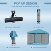 Outdoor 10' x 10' Patio Gazebo Outdoor Pop-Up Canopy with Sidewalls, Instant Setup, 4 Mesh Walls for Party, Events, Backyard, Lawn, Light Blue