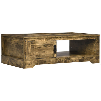 Rustic Coffee Table with Storage, Vintage Coffee Table for Living Room Furniture, Cocktail Table with Cabinet, Open Storage Compartments, Brown