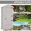 Wooden Garden Cabinet Backyard 4-Tier Storage Shed 3 Shelves Lockable Organizer with Handle Tin Roof Magnetic Latch Foot Pad Light Grey