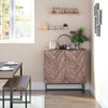Sideboard Buffet Cabinet, Chevron Double Door Kitchen Cabinet, Accent Cabinet with Adjustable Shelf, Walnut