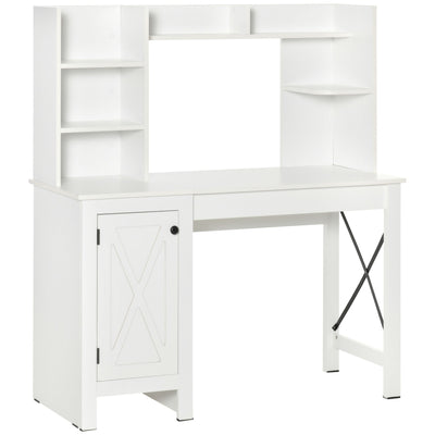 Farmhouse Computer Desk with Hutch and Cabinet, Home office Desk with Storage, for Study, White