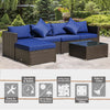 6 Pieces Outdoor PE Rattan Sofa Set, Sectional Conversation Wicker Patio Couch Furniture Set with Cushions and Coffee Table, Blue