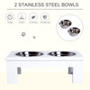 17" Durable Wooden Dog Feeding Station with 2 Included Dog Food Bowls and a Non-Slip Base White