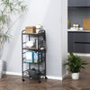 Kitchen Cart with Storage, 16"W Slim Rolling Cart, 4 Tier Kitchen Shelves on Wheels with Side Racks, 2 Basket for Fruit Vegetable, Utility Cart for Narrow Space, Laundry, Oak