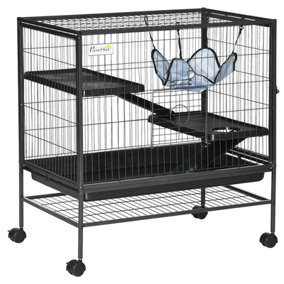 3-Storey Small Animal Cage, Metal Ferret Cage, Chinchilla Play House, with Rolling Casters, 2 Doors, Hammock, Storage Shelf, 31.5