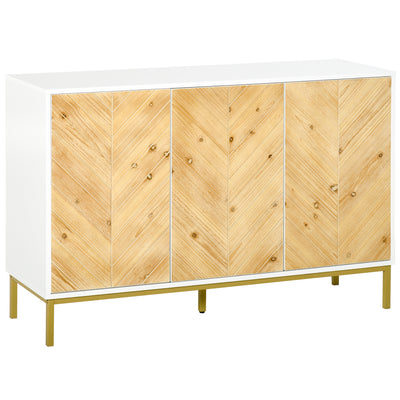 Modern 3 Door Accent Sideboard Storage Cabinet with Chevron Pattern and Adjustable Shelving, Natural Wood