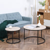Round Nesting Tables Set of 2, Stacking Coffee Table Set with Metal Frame for Living Room, Grey